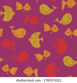 Vector pink fun fish seamless pattern background