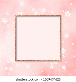 Vektor-rosa Gallerie-Rahmen, rosafarbene Gliedmaßen-Rahmenbildvorlage mit leerer Abdeckung, quadratischer Rahmen auf rosafarbenem, pastellfarbenem Hintergrund mit Sakurblüte