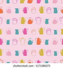 Vector pink garden tea party seamless pattern. Perfect for fabric, scrapbooking, wallpaper projects.