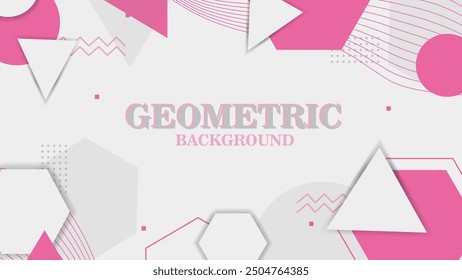 Vector pink Geometric Background with line and shape (round circle, triangle, hexagon)