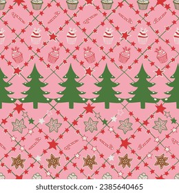 Vector pink geometric Christmas seamless pattern design. Perfect for fabric, wrapping paper,projects.