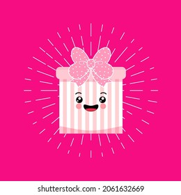 Vector pink gift box isolated on pink background. Boxing day sale. Sale banner template design. Surprise kawaii box.  