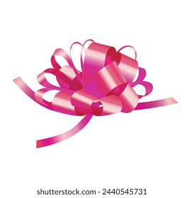 Vector pink gift ribbon bow on white background.