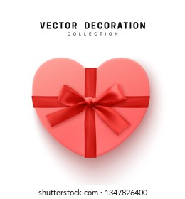 Vector pink Gifts box. Isolated realistic gift presents in heart shape view top.