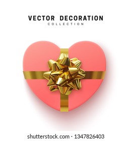 Vector pink Gifts box. Isolated realistic gift presents in heart shape view top.