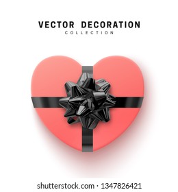 Vector pink Gifts box. Isolated realistic gift presents in heart shape view top.