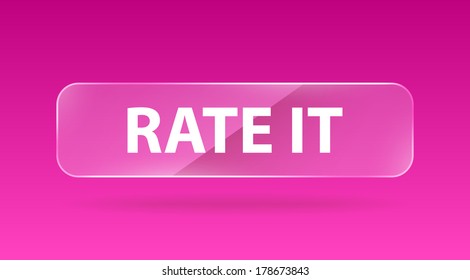 vector pink glass button with white sign rate it and reflection