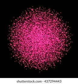 Vector pink glitter circle of dots on a black background  
