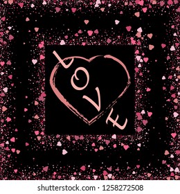 Vector pink glitter heart. Love concept card background for Valentine's day