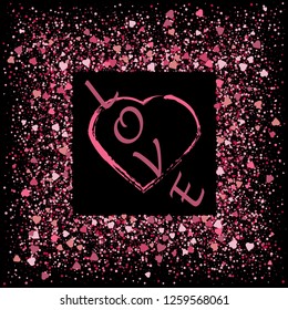 Vector pink glitter heart. Love concept card background for Valentine's day