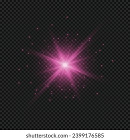 Vector pink glowing light flare burst explosion on transparent background.