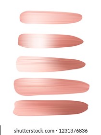 Vector pink gold brush strokes metallic paint swatches or make up 