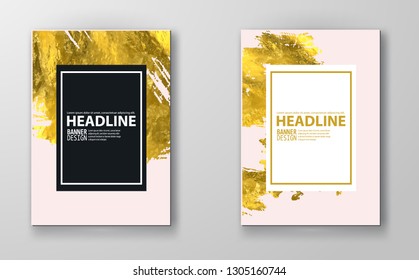 Vector Pink and Gold Design Templates set for Brochures, Flyers, Mobile Technologies, Applications, Online Services, Typographic Emblems, Logo, Banners Infographic. Golden Abstract Modern Background.