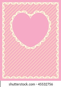 Vector in pink, gold and ecru stripes with Victorian eyelet trim & a heart shaped copy space.