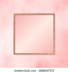 Vector pink gold Gallery Frame, Mock up pink gold frame screen template with blank cover, square frame on grunge pink pastel background