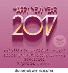 Vetor rosa e ouro Feliz Ano Novo 2017 cartão de saudação com conjunto de letras, símbolos e números. O arquivo contém estilos de gráfico