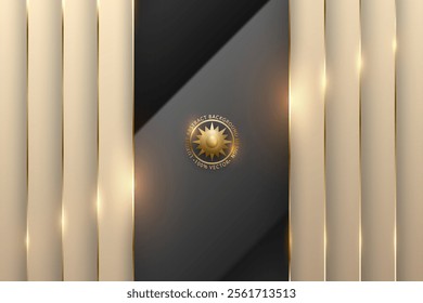 Vector pink gold luxury background with glossy black glass material center layer for vip card or flyer. Luxury logo sign. Golden line edges with light flares. Premium design layered blinds banner