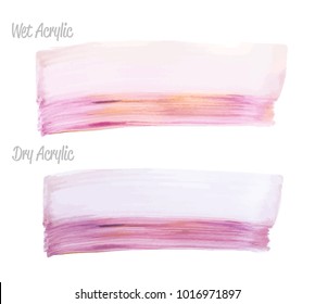 Vector pink and gold paint smear stroke stain set. Abstract gold glittering textured art illustration. Gold Texture Paint Stain Illustration. Hand drawn brush strokes vector elements. Acrilyc strokes.