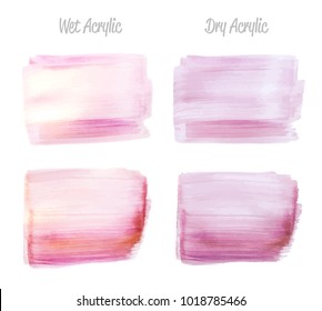 Vector pink and gold paint smear stroke stain set. Abstract gold glittering textured art illustration. Gold Texture Paint Stain Illustration. Hand drawn brush strokes vector elements. Acrilyc strokes.