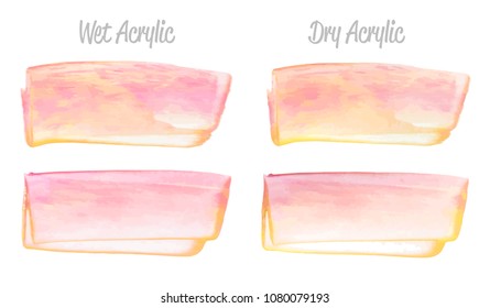 Vector pink and gold paint smear stroke stain set. Abstract gold glittering textured art illustration. Gold Texture Paint Stain Illustration. Hand drawn brush strokes vector elements. Acrilyc strokes.