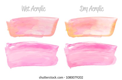 Vector pink and gold paint smear stroke stain set. Abstract gold glittering textured art illustration. Gold Texture Paint Stain Illustration. Hand drawn brush strokes vector elements. Acrilyc strokes.