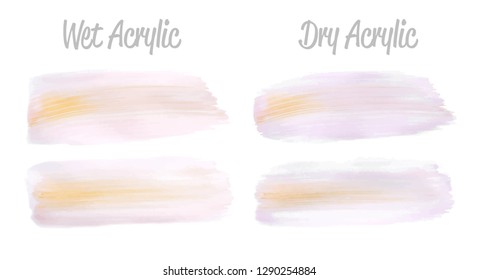 Vector pink and gold paint smear stroke stain set. Abstract gold glittering textured art illustration. Gold Texture Paint Stain Illustration. Hand drawn brush strokes vector elements. Acrilyc strokes.
