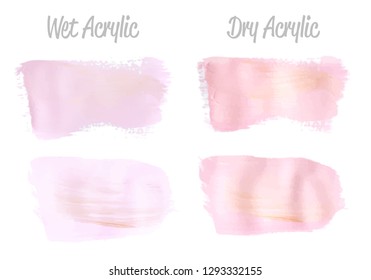 Vector pink and gold paint smear stroke stain set. Abstract gold glittering textured art illustration. Gold Texture Paint Stain Illustration. Hand drawn brush strokes vector elements. Acrilyc strokes.