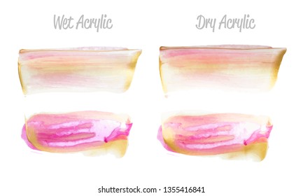 Vector pink and gold paint smear stroke stain set. Abstract gold glittering textured art illustration. Gold Texture Paint Stain Illustration. Hand drawn brush strokes vector elements. Acrilyc strokes.
