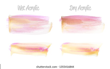 Vector pink and gold paint smear stroke stain set. Abstract gold glittering textured art illustration. Gold Texture Paint Stain Illustration. Hand drawn brush strokes vector elements. Acrilyc strokes.