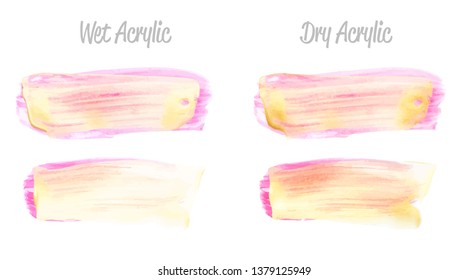 Vector pink and gold paint smear stroke stain set. Abstract gold glittering textured art illustration. Gold Texture Paint Stain Illustration. Hand drawn brush strokes vector elements. Acrilyc strokes.