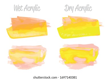 Vector pink and gold paint smear stroke stain set. Abstract gold glittering textured art illustration. Gold Texture Paint Stain Illustration. Hand drawn brush strokes vector elements. Acrylic strokes.