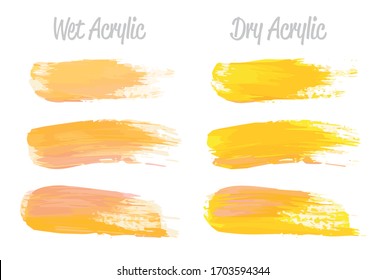 Vector pink and gold paint smear stroke stain set. Abstract gold glittering textured art illustration. Gold Texture Paint Stain Illustration. Hand drawn brush strokes vector elements. Acrylic strokes.