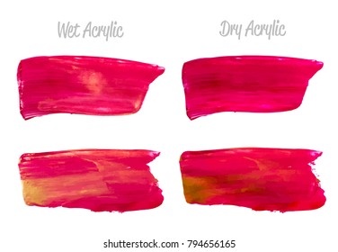 Vector pink and gold paint smear stroke stain set. Abstract gold glittering textured art illustration. Gold Texture Paint Stain Illustration. Hand drawn brush strokes vector elements. Acrilyc strokes.