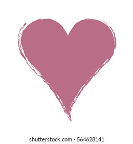 Vector pink graphic grunge illustration of heart sign with ink blot, brush strokes, drops isolated on the white background. Series of artistic illustration with splash, blots and brush strokes