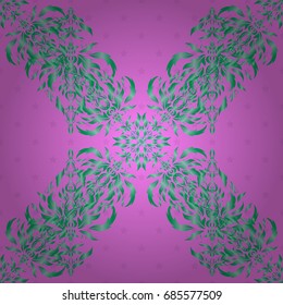 Vector pink, green and blue grid seamless pattern with abstract elements. Orient textile print for bed linen, jacket, package design, printing, fabric or fashion concepts.