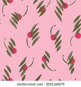 Vector pink green cherries food repeat pattern