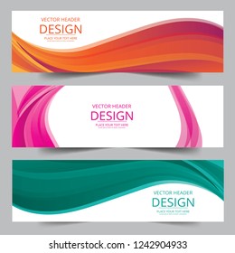 Vector pink, green, orange gradient abstract swoosh background. Abstract corporate business banner web template, horizontal advertising business banner layout template flat design set.