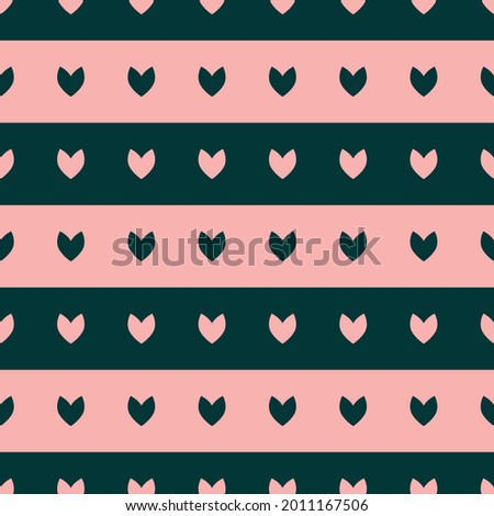 Vector pink green striped hearts seamless pattern
