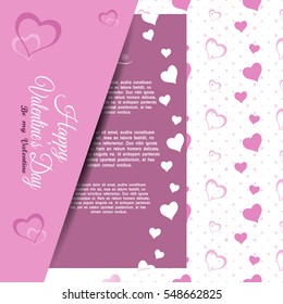 Vector pink greeting card for Happy Valentine's Day with insert and pattern from hearts.