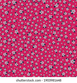 Vector pink grey flowers ditsy seamless pattern