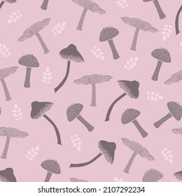 vector pink grey mushroom texture seamless pattern. perfect for fabric, wallpaper, wrapping paper, kitchen design projects