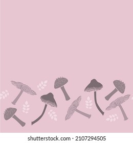 Vector pink grey mushroom texture horizontal border seamless pattern. perfect voor fabric, wall paper, kitchen and wrapping paper design.