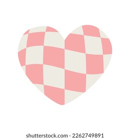 Vector pink groovy checkered chess board texture heart isolated on white background