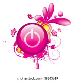 Vector. Pink grunge button. No transparencies, only gradients used