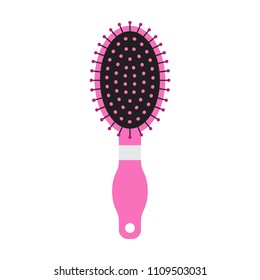 Vector pink hair brush in modern flat style isolated on white background