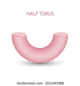 Vector pink half torus with gradients and shadow for game, icon, package design, logo, mobile, ui, web, education. 3D torus on a white background. Geometric figures for your design. Bagel.