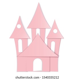 vector pink Halloween party invitation, trick and treat fabric, scary for greeting card, poster, banner, Spooky vector cartoon pink witch's castle. Vector illustration with pink castle for girl
