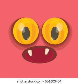 vector pink hand drawn funny monster face. cartoon monster smiling face for kids background or greeting cards.