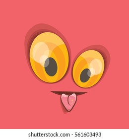 vector pink hand drawn funny monster face. cartoon monster smiling face for kids background or greeting cards.