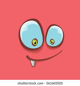 vector pink hand drawn funny monster face. cartoon monster smiling face for kids background or greeting cards.